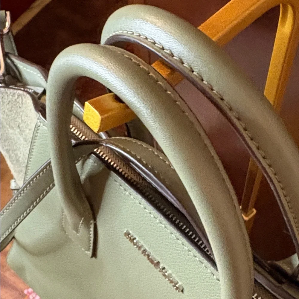 Michael Kors Green with suede Avril top zip satchel